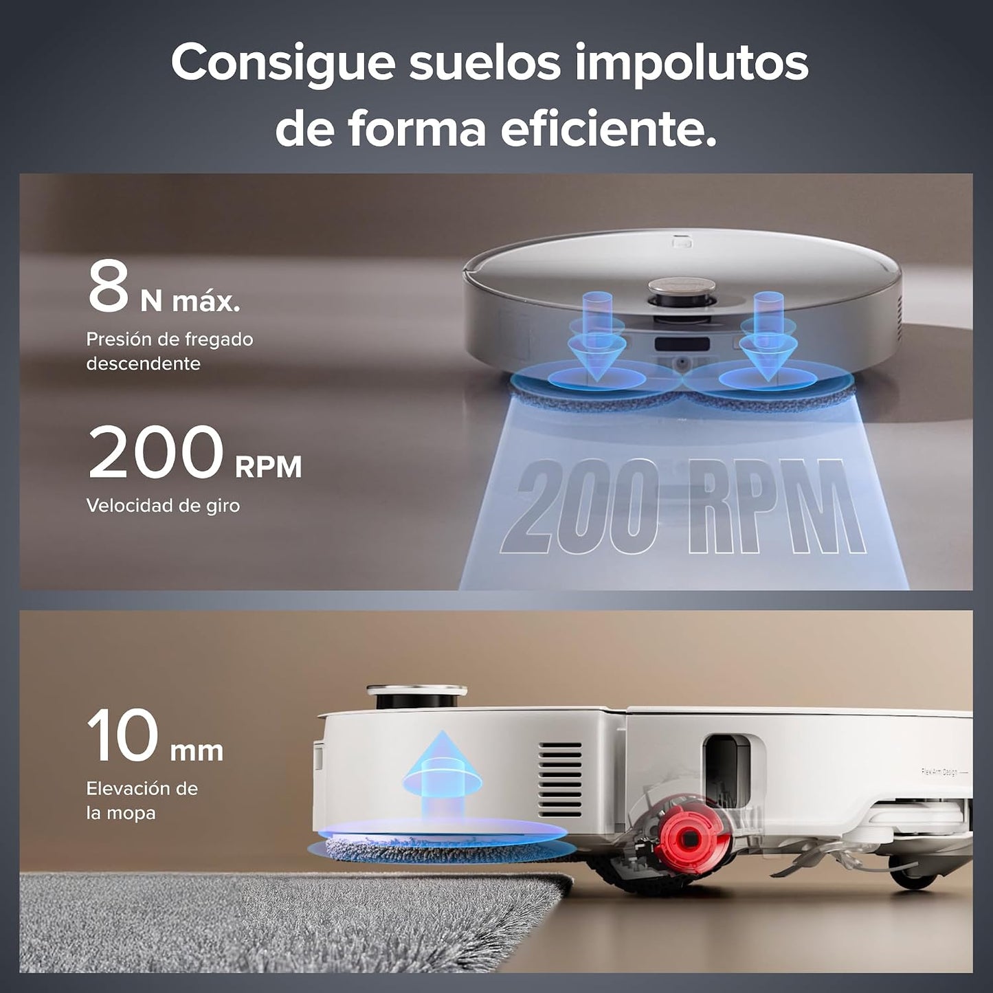 roborock Qrevo EdgeT Robot Aspirador con FlexiArm y Sistema Doble Desenredos, Succión 18500 Pa, 7,98 cm Ultrafino, Base Multifuncional 3.0 con Agua Caliente para Lavar Mopa, Controlado por App y Voz