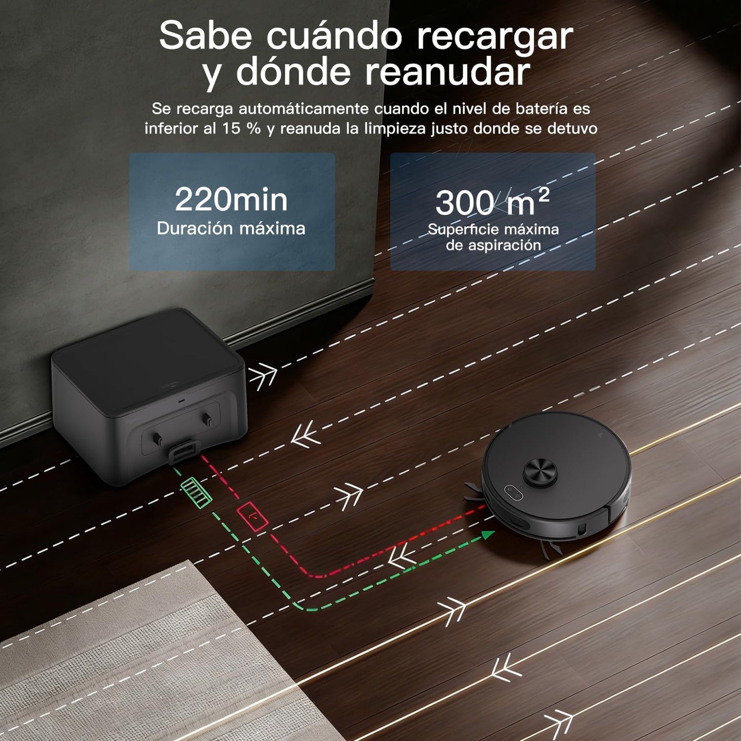Robot Aspirador y fregasuelos hasta 8000 Pa Potente succión Autovaciado Autonomía de 220 Minutos Navegación Láser LiDAR y Mapeo Lnteligente,Limpieza Personalizada Control por Voz y App-B