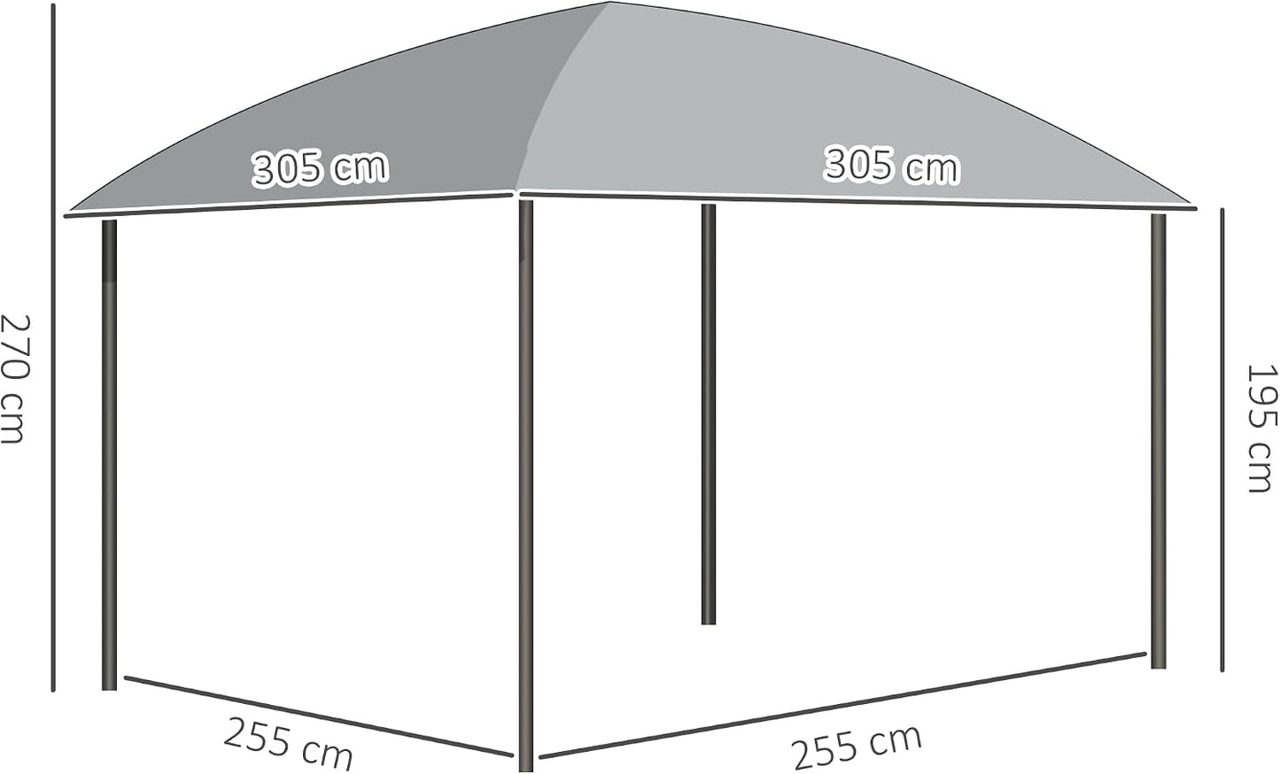 Outsunny Pérgola de Jardín Pabellón 3 x 3 m Estructura de Aluminio y Metal Techo de Policarbonato UV 60+ Impermeable con Paredes Laterales y Cortinas Deslizantes Gris Oscuro