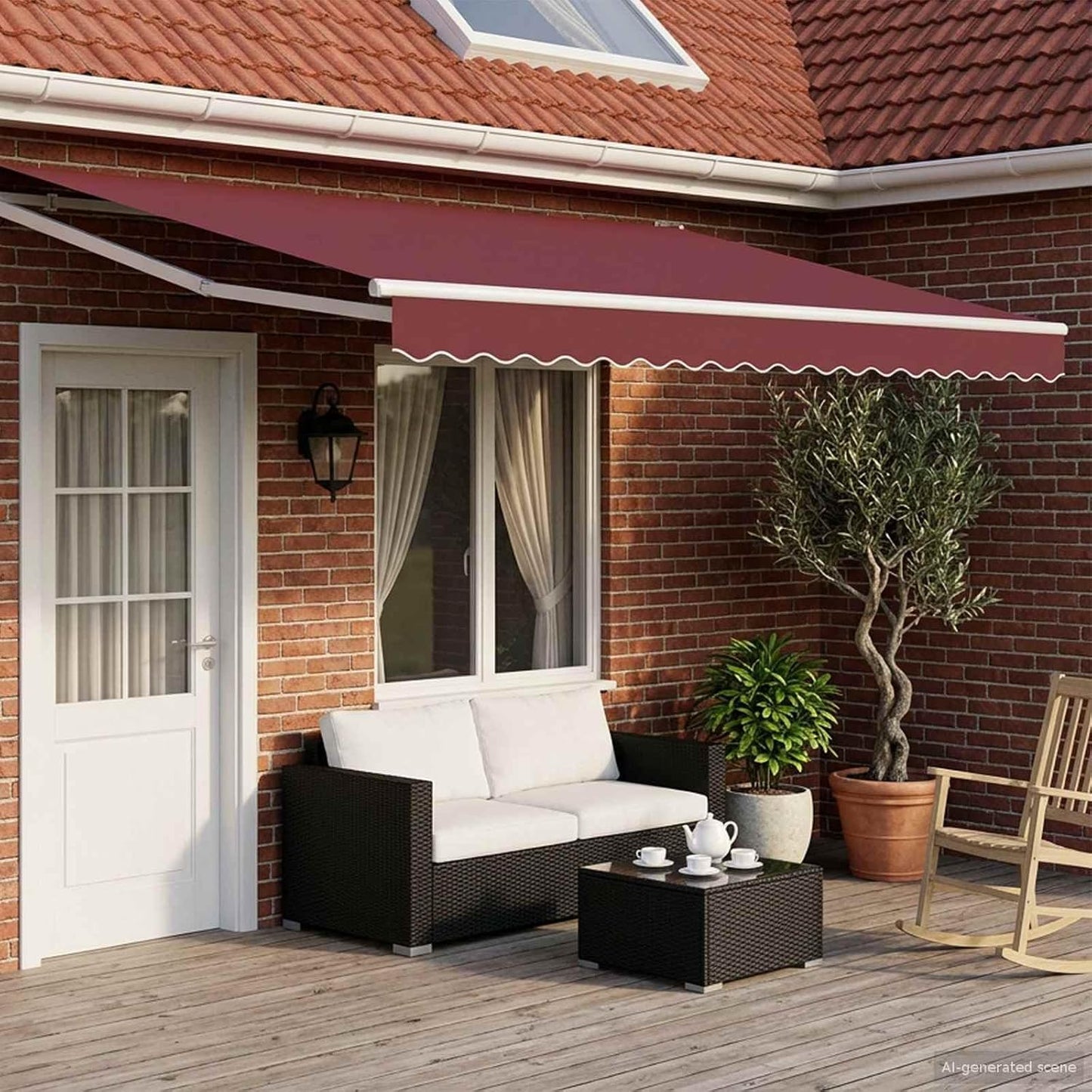 vidaXL Toldo Retráctil Eléctrico Borgoña y Blanco 4 x 2 m, Cortina eléctrica Moderna, toldo Exterior con Control Remoto, Cubierta de Patio ecológica, soluciones solares