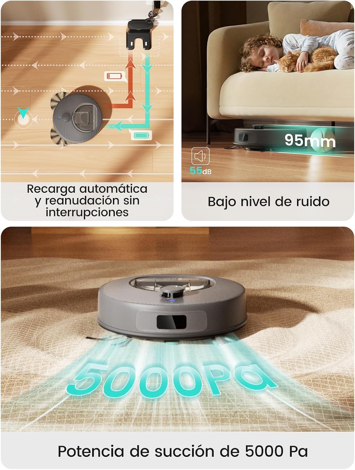 Lefant M330 Plus Robot Aspirador y Fregasuelos 3 en 1, 5000 Pa de Potencia, Navegación dToF, 150 min de Autonomía, Anti-enredos para Mascotas, WiFi/App/Alexa, Gris