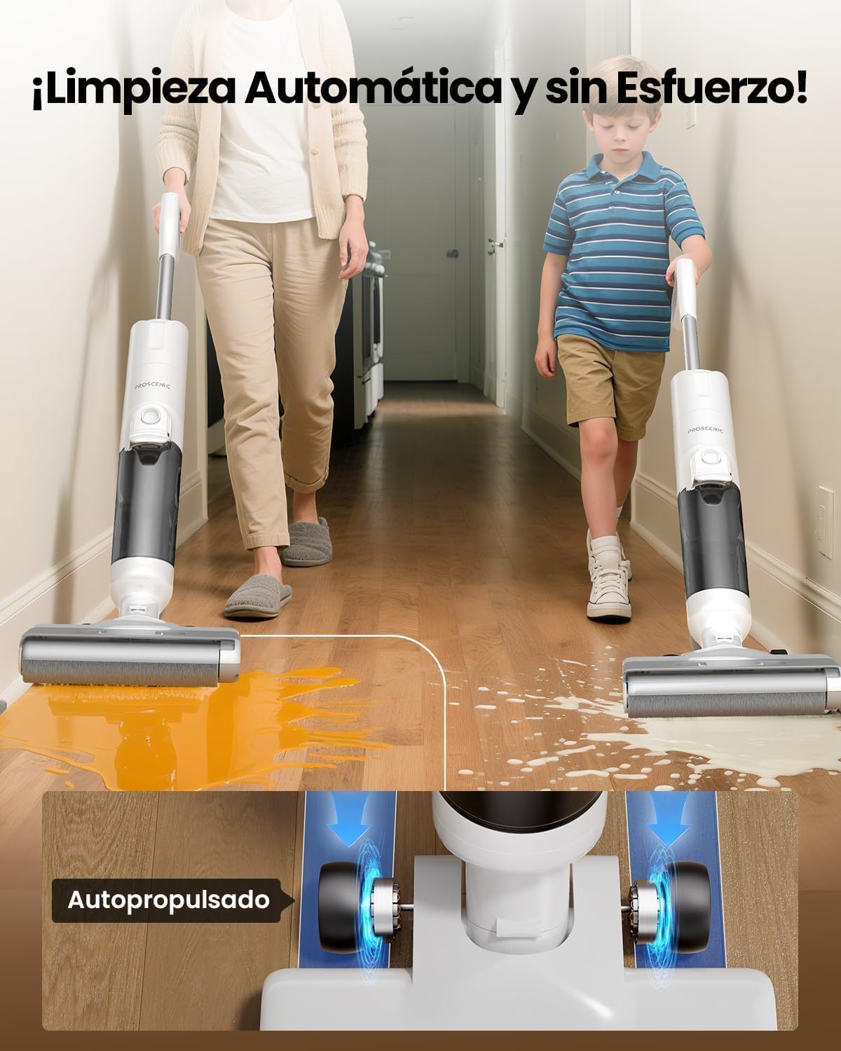 Proscenic F10 Ultra+ Aspiradora Escoba sin Cable en Seco y Húmedo, 60 Min de autonomía, Autolimpieza, Limpia Esquinas y Bordes, para Suelos Duros, Pelo de Mascotas, Diseño de Inclinación de 180°