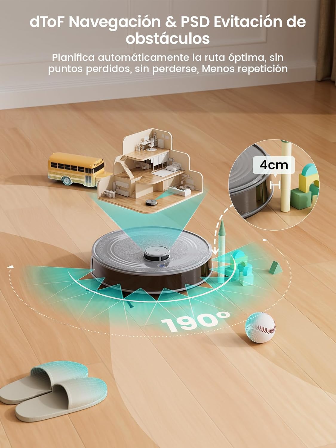 Lefant M2 Robot Aspirador y Fregasuelos con Cartografía, Aspiración de 6000Pa, Autonomía de 160 Minutos, Navegación Láser, Tecnología de Evasión PSD, Limpieza Personalizable, App/Alexa/WiFi