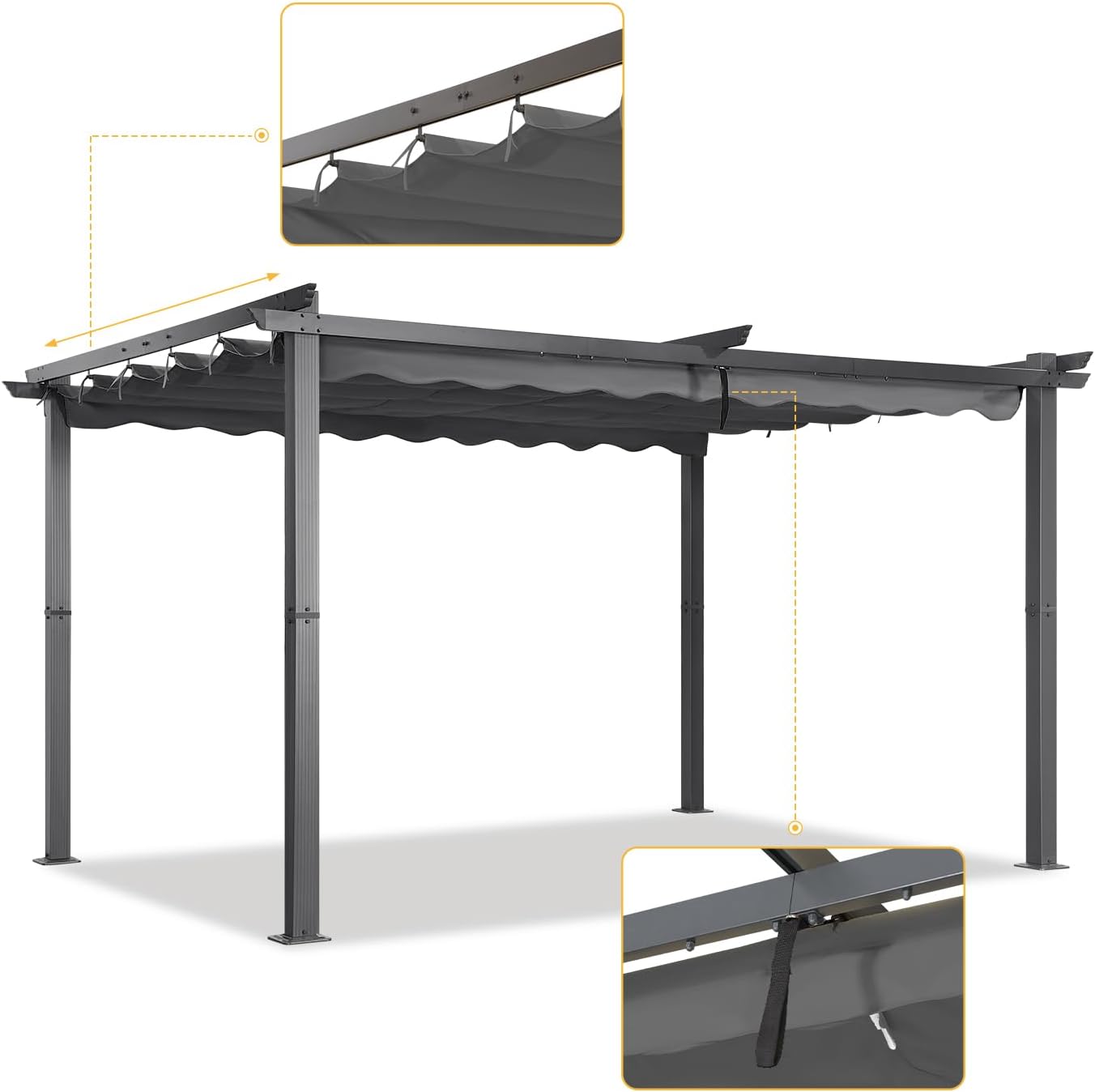 Angel Living Pérgola de Aluminio de 3 x 4 m con Techo retráctil, Pabellón con Diseño Elegante, Cenador con Tela de Poliéster Resistente al Agua y a UV, para Exteriores, Patio, jardín (Gris, 3 x 4)