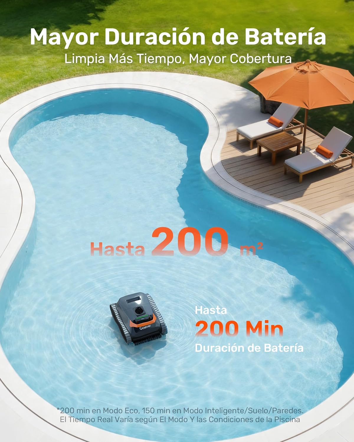 Gosvor (Nuovo 2026 Robot Piscina Limpiafondos y Paredes, Doble Filtración, Planificación Inteligente Rutas, 5 Modos, Control App, 200Min Autonomía, Línea Agua y Zona Poco Profunda,Gris Naranja