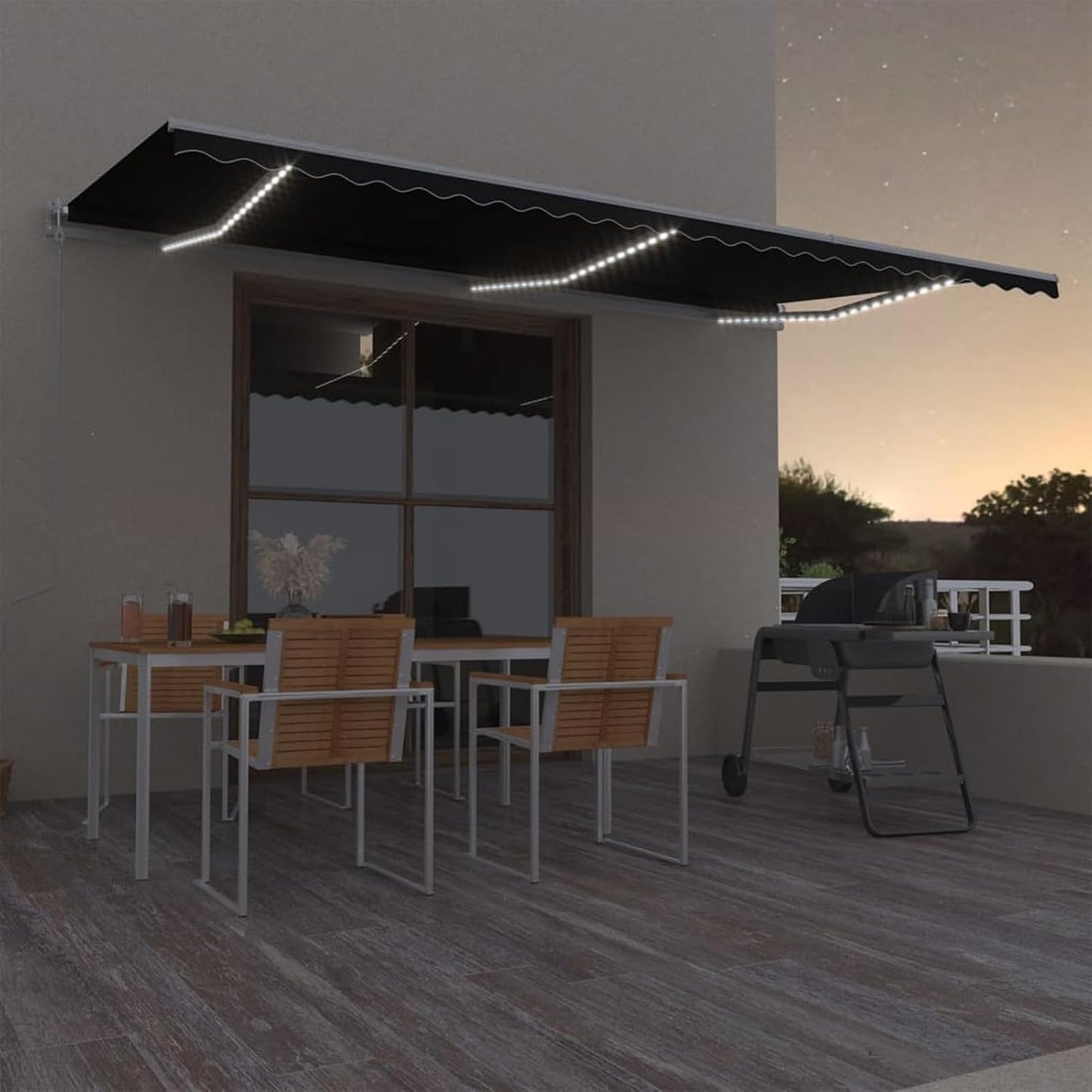 IKAYAA Toldo Motorizado 600 x 300 cm con luz LED, Toldo Eléctrico y Manual Retráctil,Toldo Articulado Eléctrico con Mando a Distancia, Toldo Brazo Extensible para Terraza, Jardín Antracita