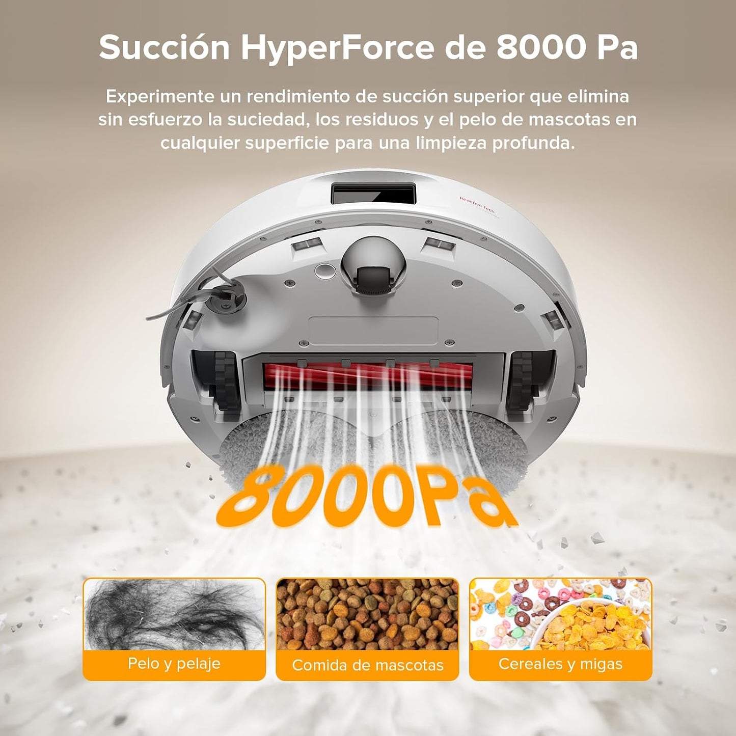 roborock Robot Aspirador QV 35A, 8000Pa de succión, Dos mopas giratorias elevables, cepillos antienredos, tecnología reactiva para Evitar obstáculos, navegación y mapeo,Blanco