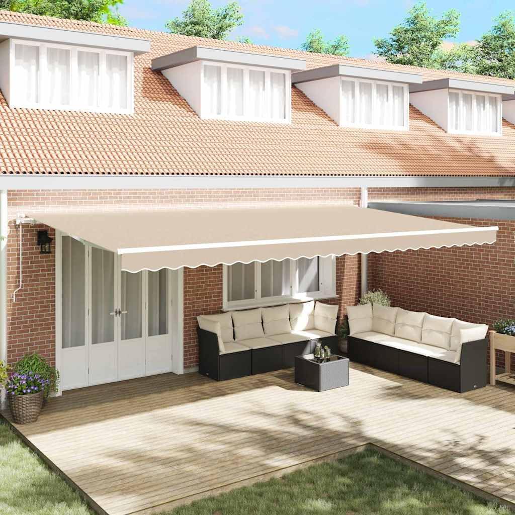 Brokky Toldo Motorizado 6 x 3 m Toldo Articulado Eléctrico con Mando a Distancia para Terraza, Jardín-Beige-6 x 3 m-Marco Blanca