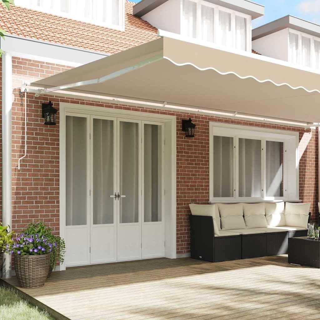 Brokky Toldo Motorizado 6 x 3 m Toldo Articulado Eléctrico con Mando a Distancia para Terraza, Jardín-Beige-6 x 3 m-Marco Blanca