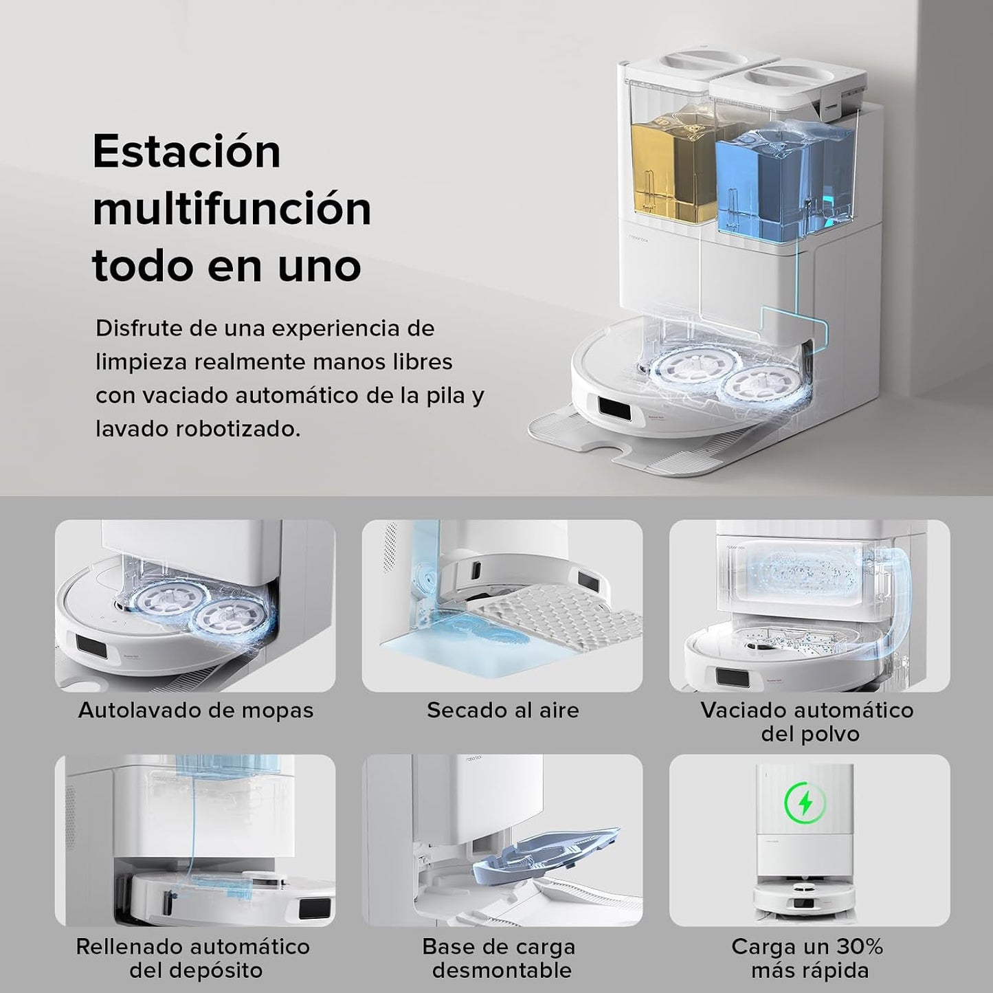 roborock Robot Aspirador QV 35A, 8000Pa de succión, Dos mopas giratorias elevables, cepillos antienredos, tecnología reactiva para Evitar obstáculos, navegación y mapeo,Blanco