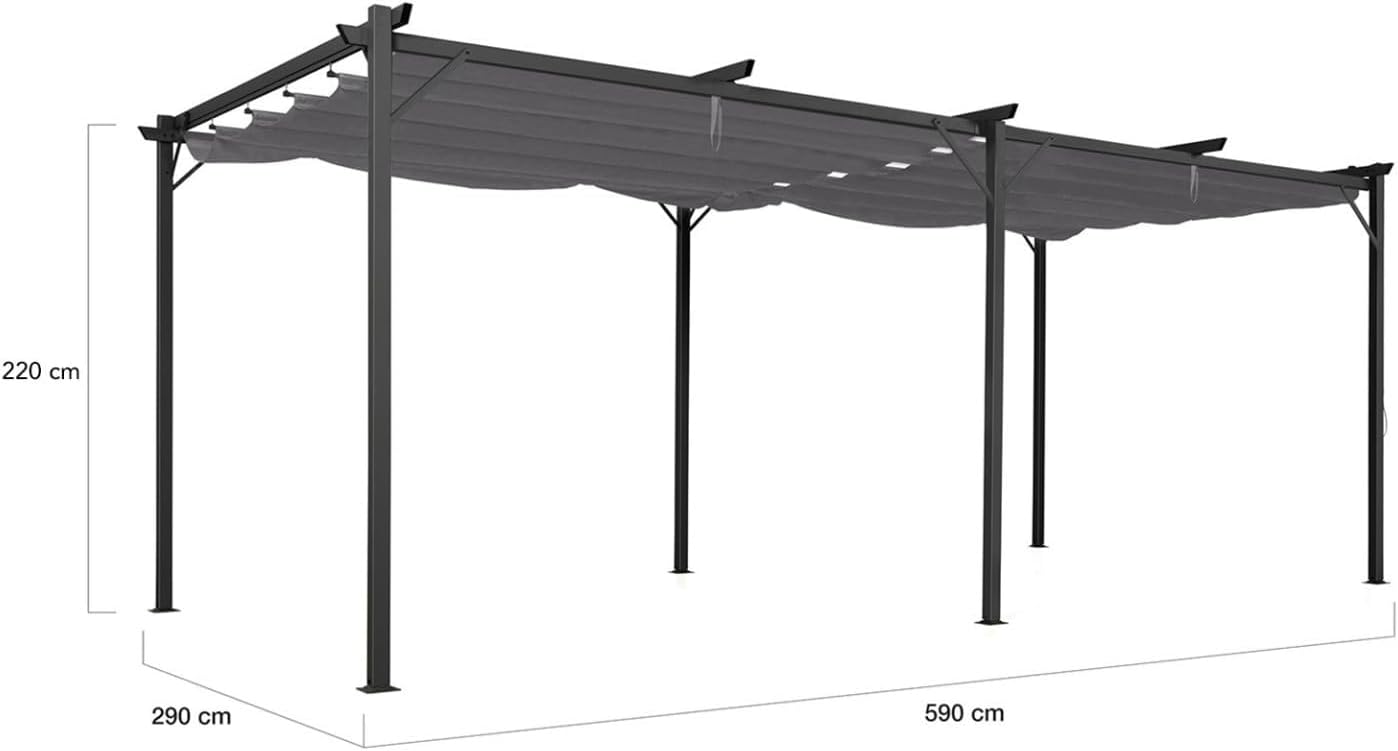 IDMarket - Pérgola con techo retráctil de 4 pies, 3 x 6 m, cenador gris antracita