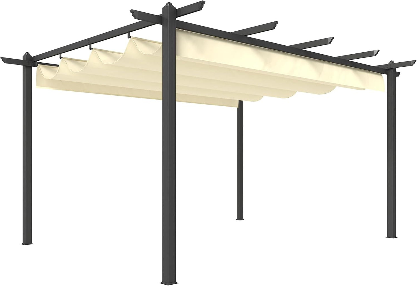 Outsunny Pérgola de Jardín 4x3 m con Techo Retráctil, Cenador de Jardín con Estructura de Aluminio, UPF30+, Orificios de Drenaje, Pabellón para Exterior, Patio, Terraza, Crema