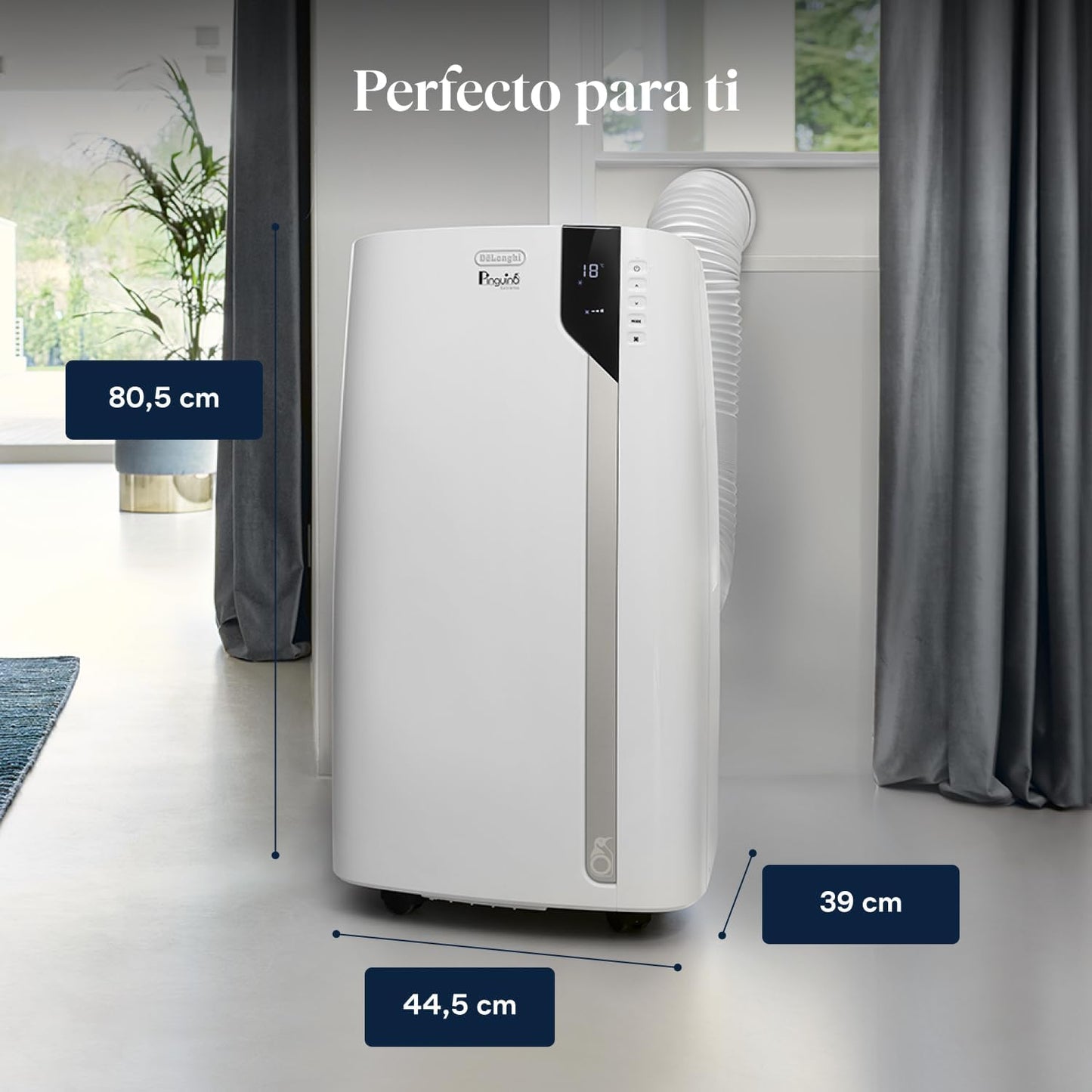 De'Longhi Pinguino PAC EX93 Extreme Aire Acondicionado Portátil Silencioso con Tecnología Arctic Whisper Extreme, 9.400 BTU/h, 2.5 kW, hasta 85 m³, Clase A+