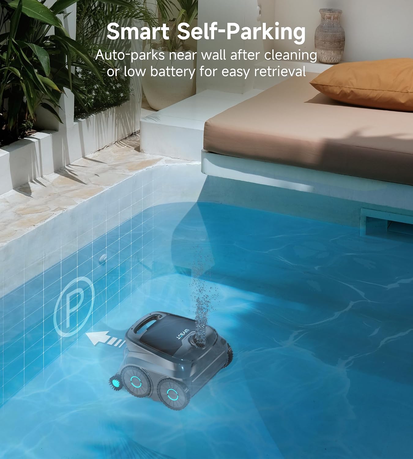 WYBOT OS600 Robot Piscina Limpiafondos, Inalámbrico, 120 Min Autonomía, Limpia Fondo Y Paredes, Navegación Inteligente, para Piscinas Enterradas Y sobre Suelo,Verde Claro Brumoso