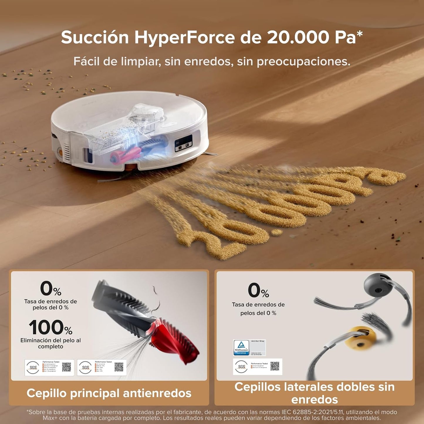 roborock Qrevo Curv 2 Flow Robot Aspirador con Rodillo Extensible de 270 mm, Refresca Mopa Siempre, Succión de 20000 Pa, Sistema Doble Antienredos, Estrategia para Alfombras Inteligente, Autovaciado