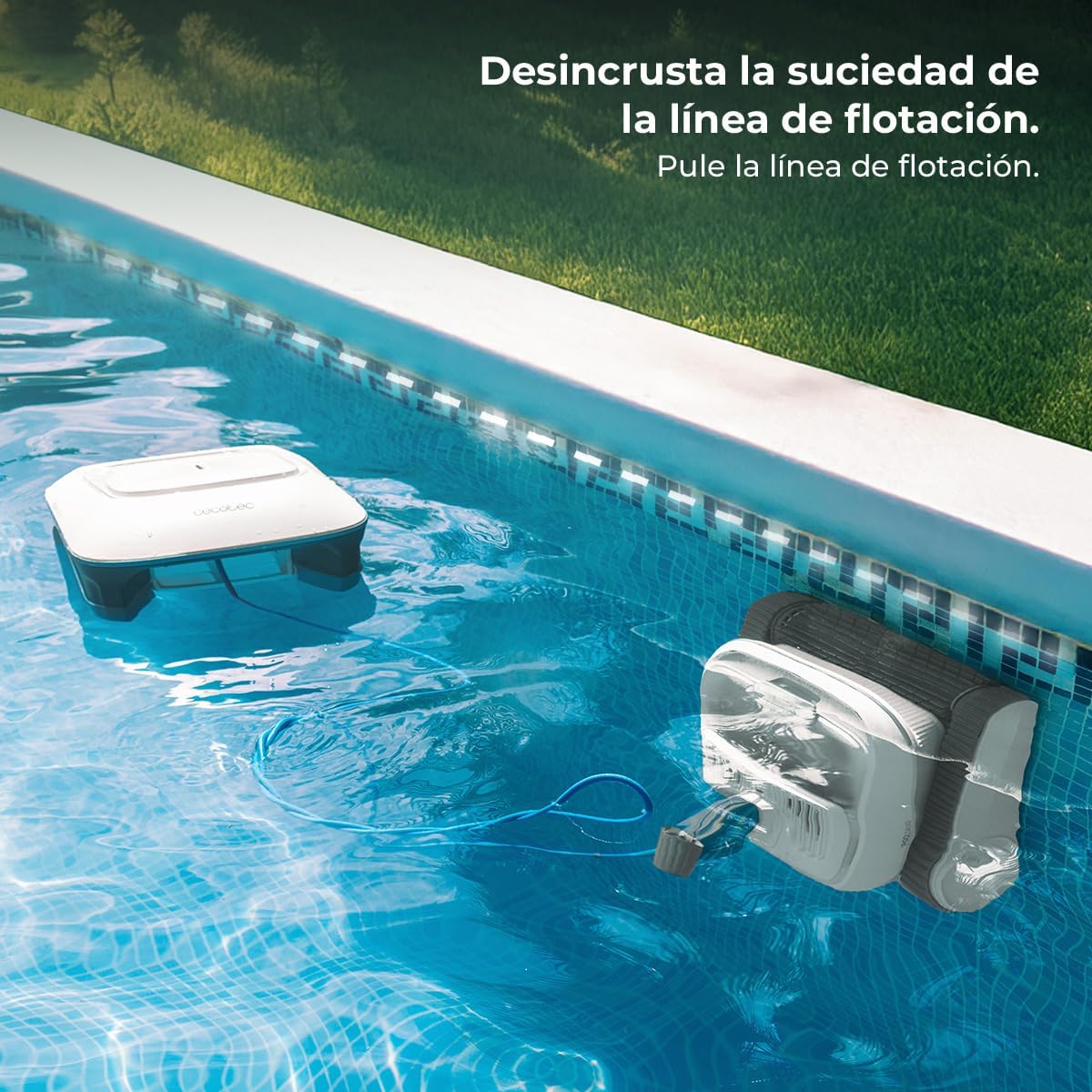 Cecotec Robot Limpiapiscinas para Fondos, Paredes, Línea de Flotación y Superficie Conga Pooldroid 10000 TotalClean AquaSkater. 300m2, Limpieza Ordenada, Autonomía 150mins, Capacidad 4L, App y Mando
