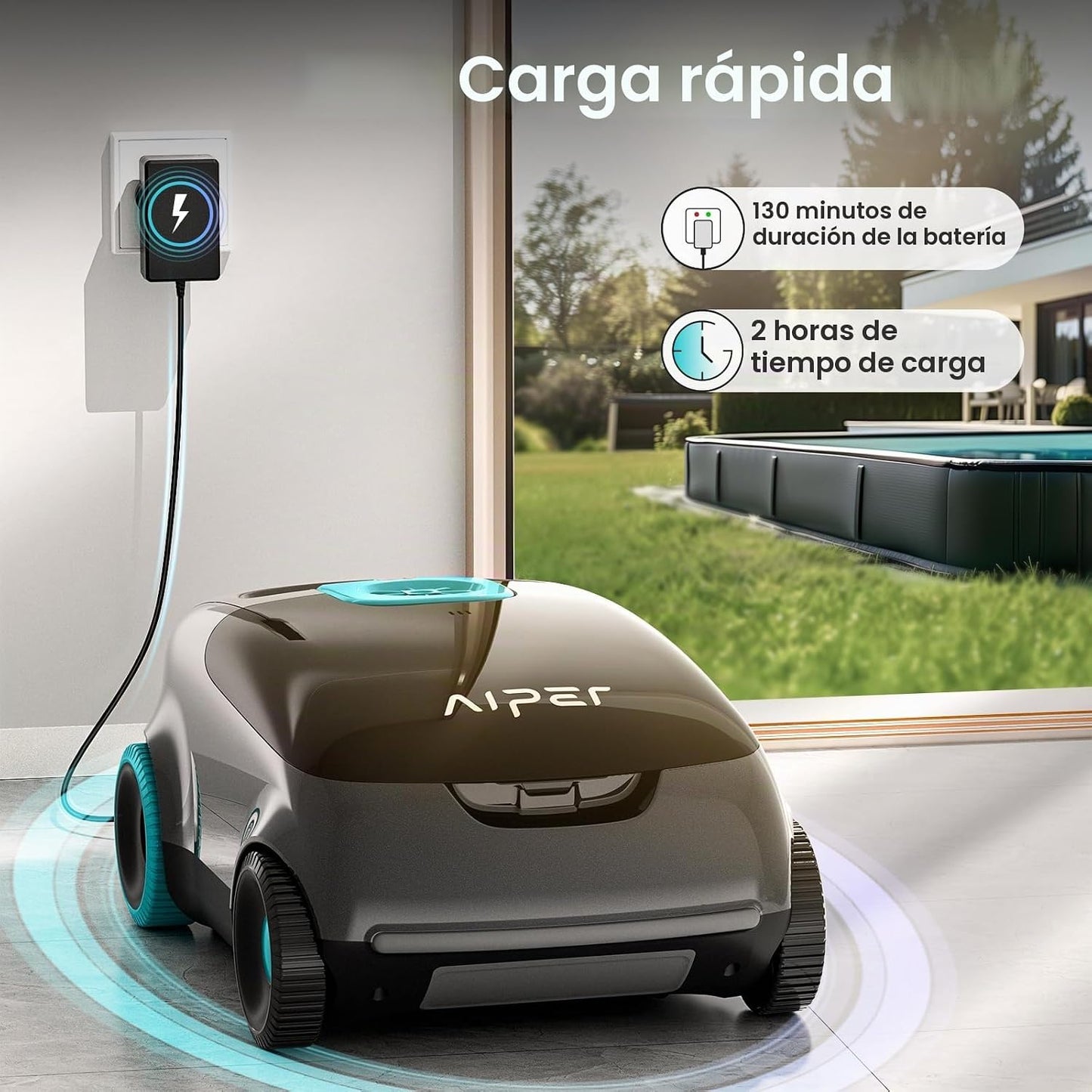 AIPER Robot de Piscina inalámbrico, Limpiador automático de Piscinas con filtración Avanzada de partículas, 100-130 Minutos de autonomía, tecnología de Aparcamiento automático, Ideal para Piscinas de