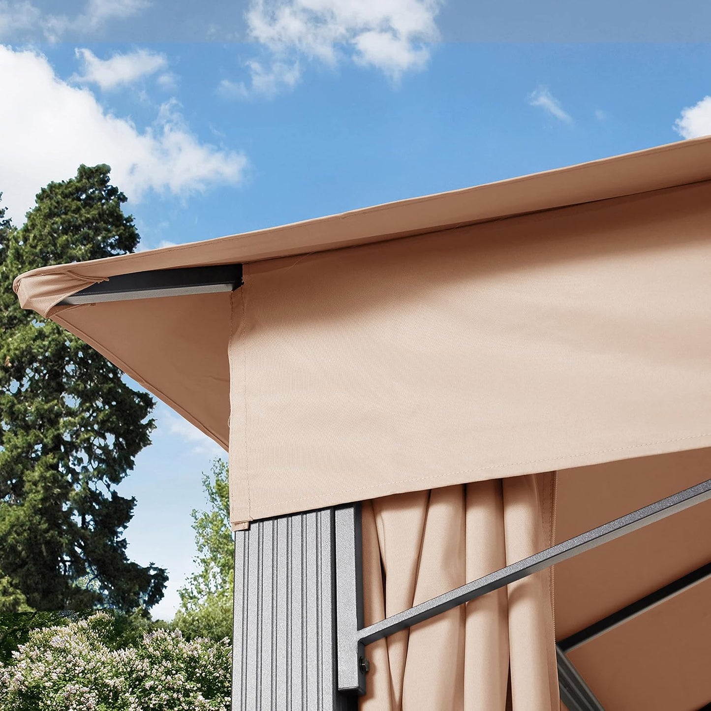 Cenador de jardín 3x3 m ALU Premium Aprox. 220g/m² Lona de Techo Cenador Impermeable 4 Lados cenador de jardín Topo Claro Aprox. 9x9 cm Perfil