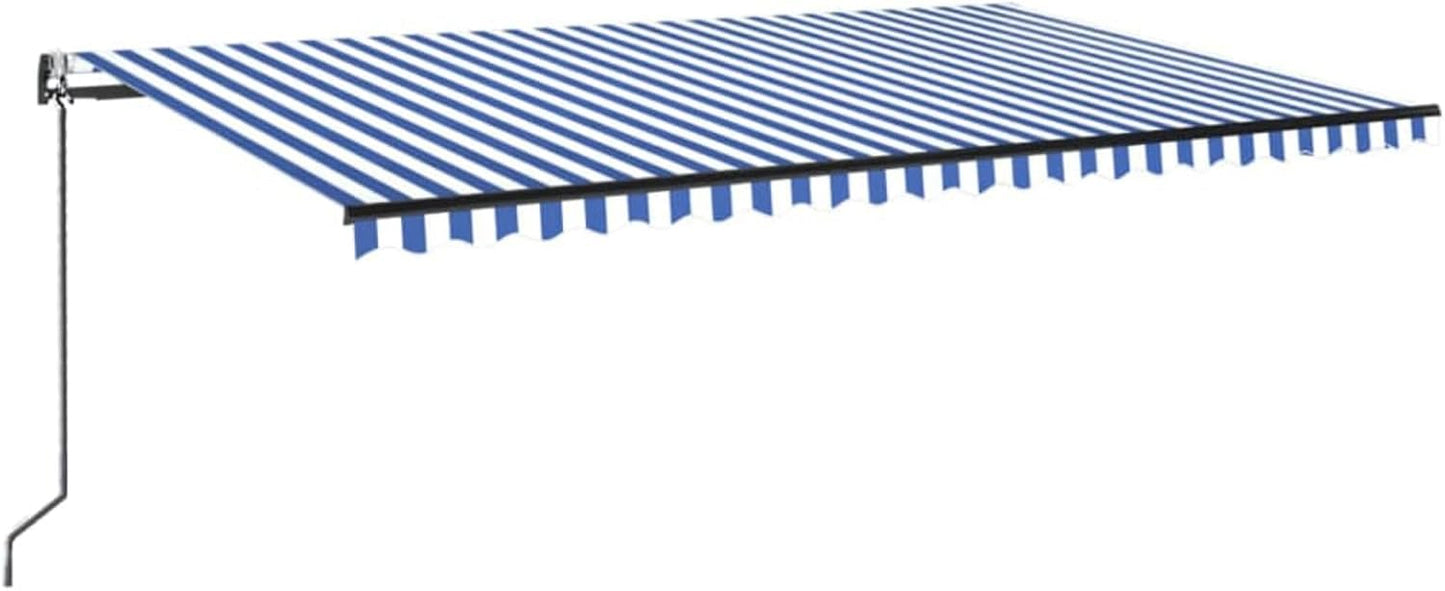 IKAYAA Toldo Motorizado 500 x 300 cm con Luces LED, Toldo Eléctrico y Manual Retráctil,Toldo Articulado Eléctrico con Mando a Distancia, Toldo Brazo Extensible para Terraza, Jardín, Azul y Blanco