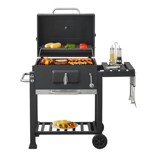 Barbacoa De Carbón Arnad Con 3 Estantes Acero 105x114x48cm - Negro [casa.pro]