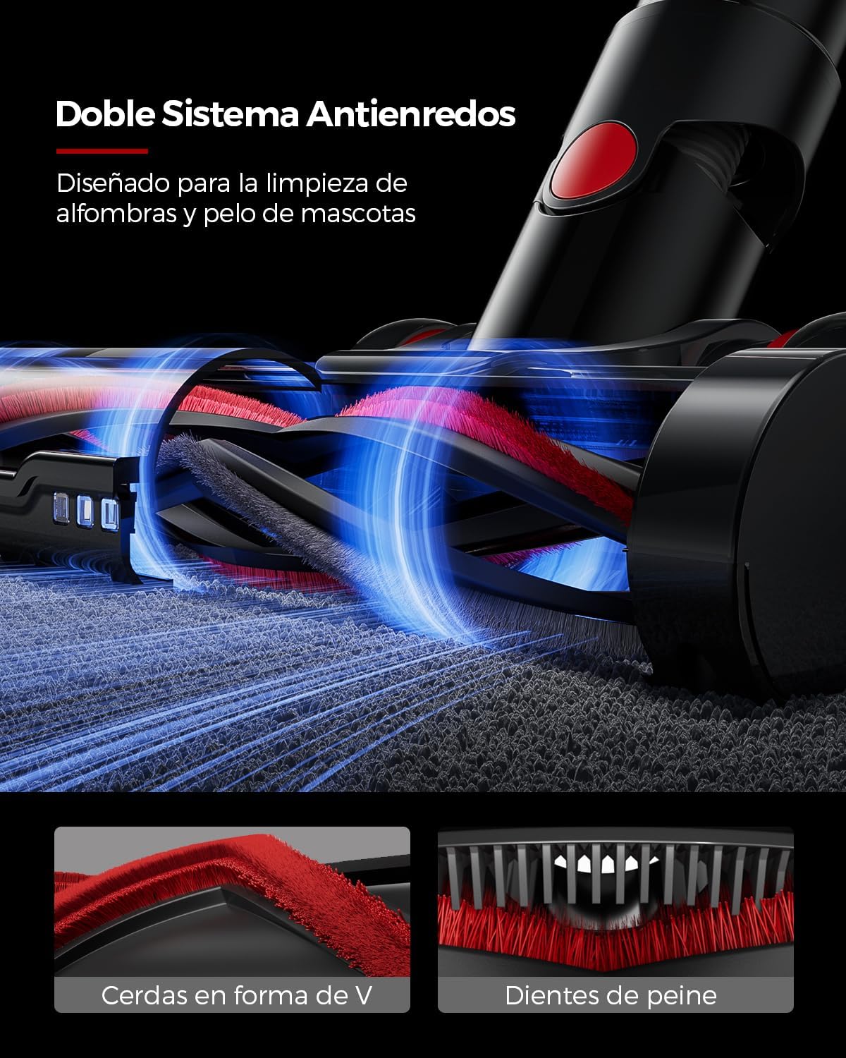 VACTechPro 55000Pa/600W/70Min Aspiradora sin Cable, 1.6L Escoba Aspirador sin Cable con Filtración de 8 Capas, Súper Silencioso Aspirador Vertical con Cepillo Antienredos, Aspiradora, Rojo Oscuro