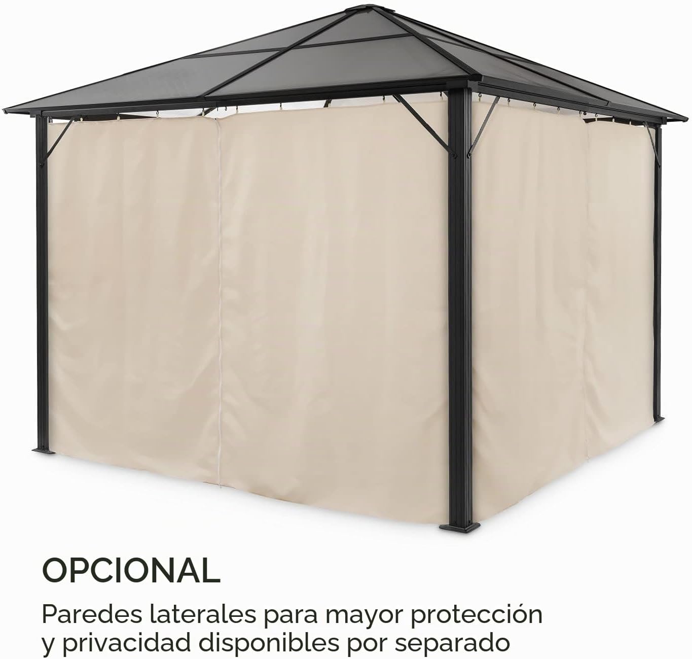 Blumfeldt Pergola Jardín Impermeable 3x3m, Gazebo Techo Policarbonato, Kit de Pérgola Metálica Ligera Estructura Aluminio, Carpa Exterior, Pérgola Cristal Translúcido, Luces LED Regulables