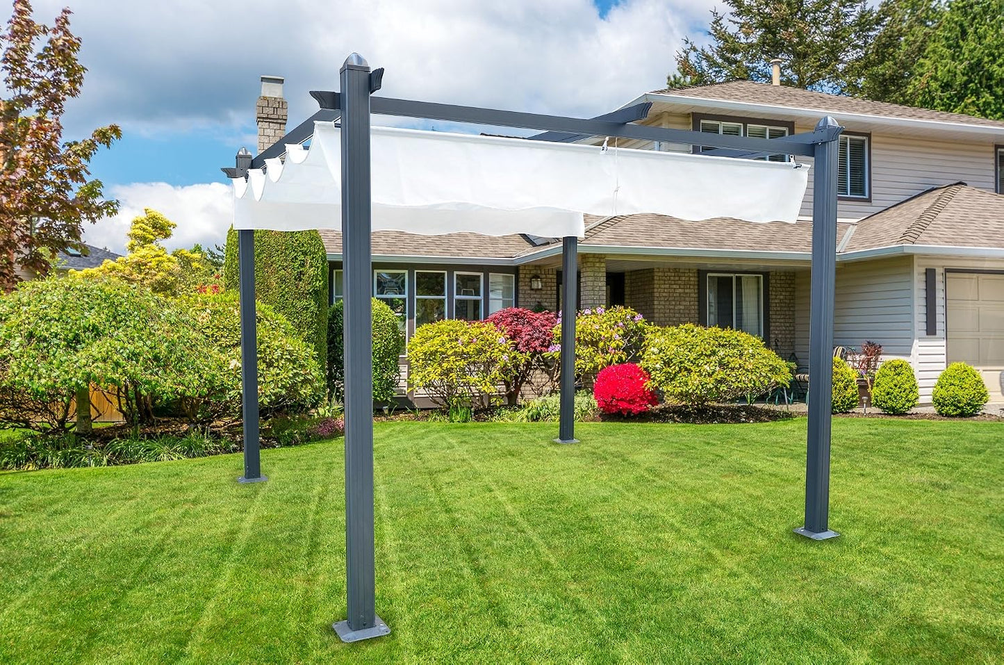 Pérgola de aluminio con toldo retráctil de 300 x 300 cm para exterior o jardín