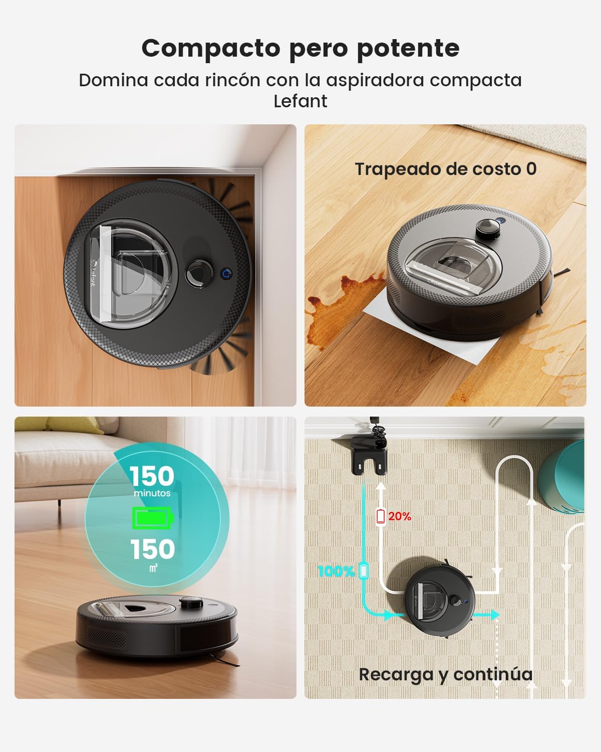 Lefant M330 Robot Aspirador y Fregasuelos con Mapeo 3 en 1, 5000Pa, 150min, Evitación de Obstáculos PSD 190°, Navegación dToF, 2,4GHz y 5GHz WiFi/Alexa/App, Ideal para Pelo de Mascotas y Alfombras