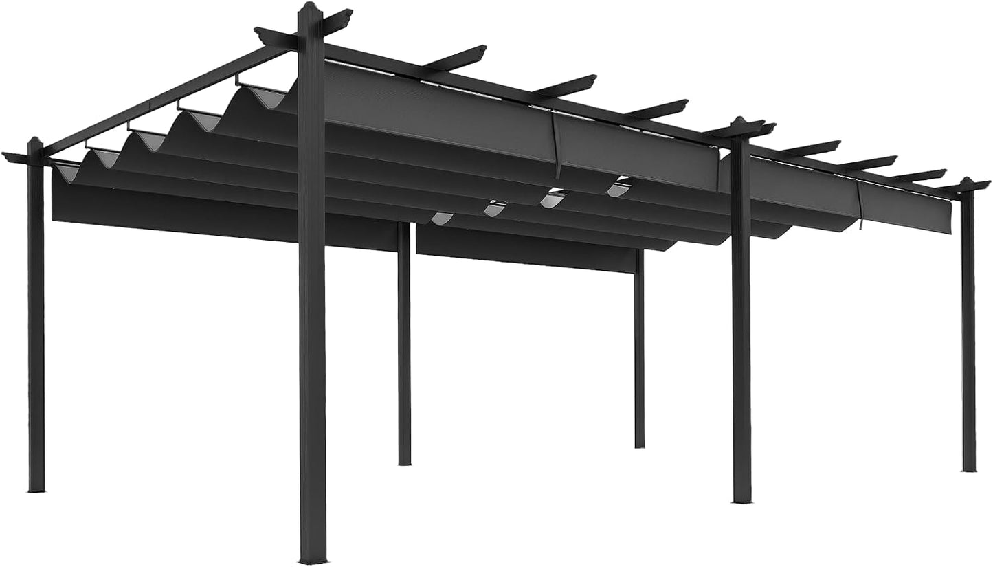 Outsunny Pergola Jardín Exterior Pergola Aluminio 3,6 x 6 m Corrediza para Terraza Estructura de Aluminio + Lona Poliéster - Gris Oscuro
