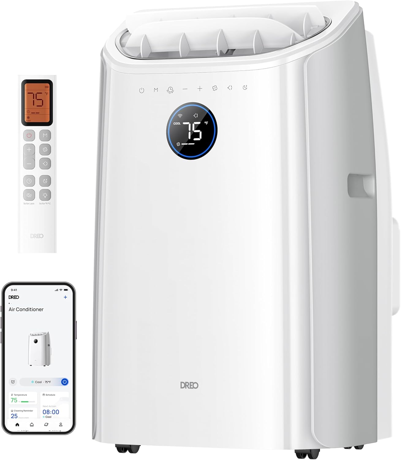DREO Aire Acondicionado Portátil de 10000 BTU para Habitación, Refrigeración sin Drenaje, Silencioso, Control por Aplicación/Voz, Temporizador de 24 Horas, con Ventilador y Deshumidificador