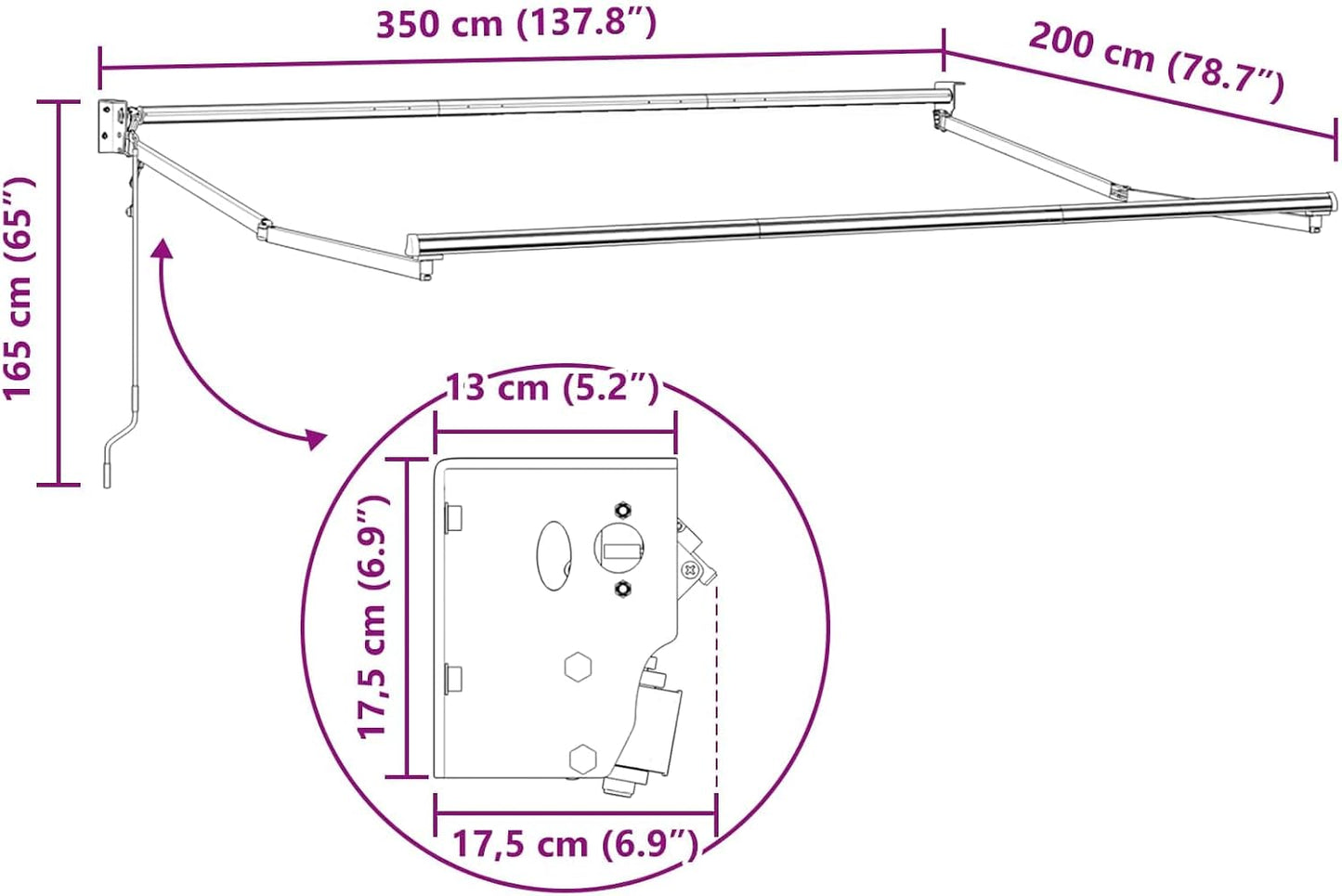 vidaXL Toldo Retráctil Eléctrico Antracita 3,5 x 2 m, Toldo eléctrico Moderno, Sombra retráctil, Cubierta Solar motorizada, Ajuste fácil, protección UV para el jardín