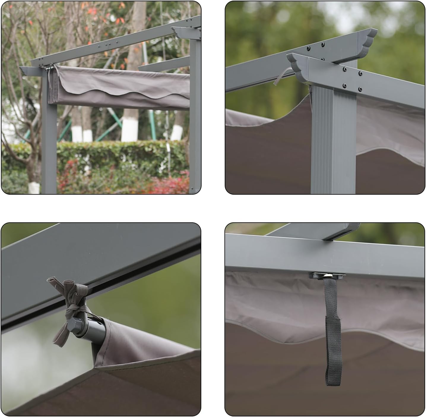 [Actualizado] Angel Living Pérgola de Aluminio con Techo Retráctil, Pabellón con Diseño Elegante, Cenador con Tela de Poliéster Resistente al Agua y a UV, Uso para el Exterior (3 x 4, Gris)