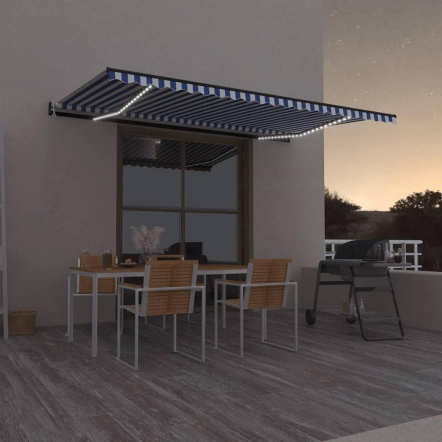 IKAYAA Toldo Motorizado 500 x 300 cm con Luces LED, Toldo Eléctrico y Manual Retráctil,Toldo Articulado Eléctrico con Mando a Distancia, Toldo Brazo Extensible para Terraza, Jardín, Azul y Blanco