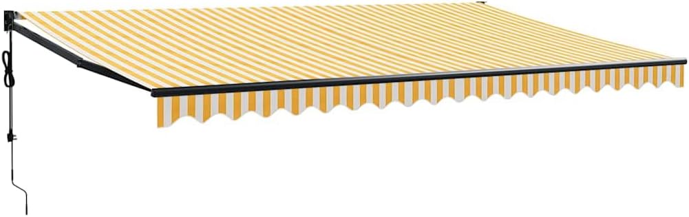 Brokky Toldo Motorizado 5 x 3 m Toldo Articulado Eléctrico con Mando a Distancia para Terraza, Jardín-Amarillo y Blanco-5 x 3 m-Marco Antracita