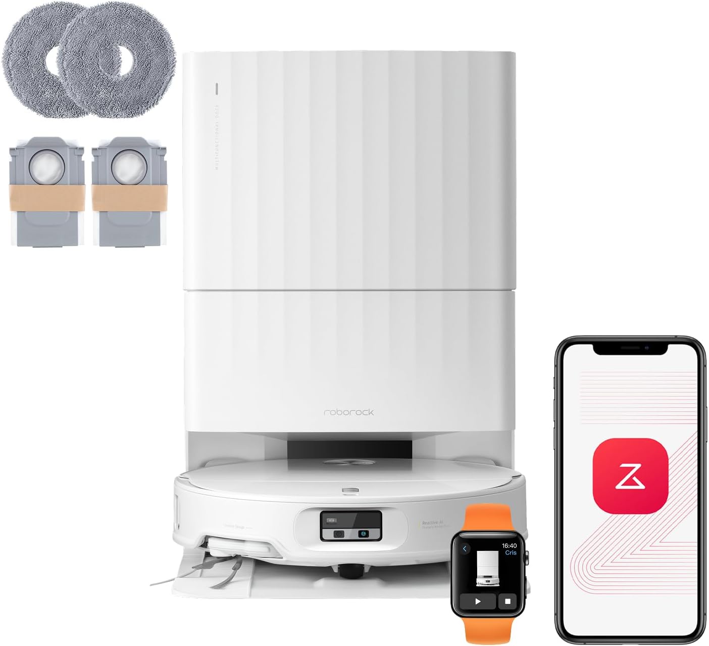 roborock Qrevo Edge 2 Set Robot Aspirador, Succión de 25000 Pa, 7,98 cm Ultrafino para Espacios Reducidos, Base Todo en Uno, Sistema antienredos, Evitación de 280+ Tipos de Obstáculos, Blanco