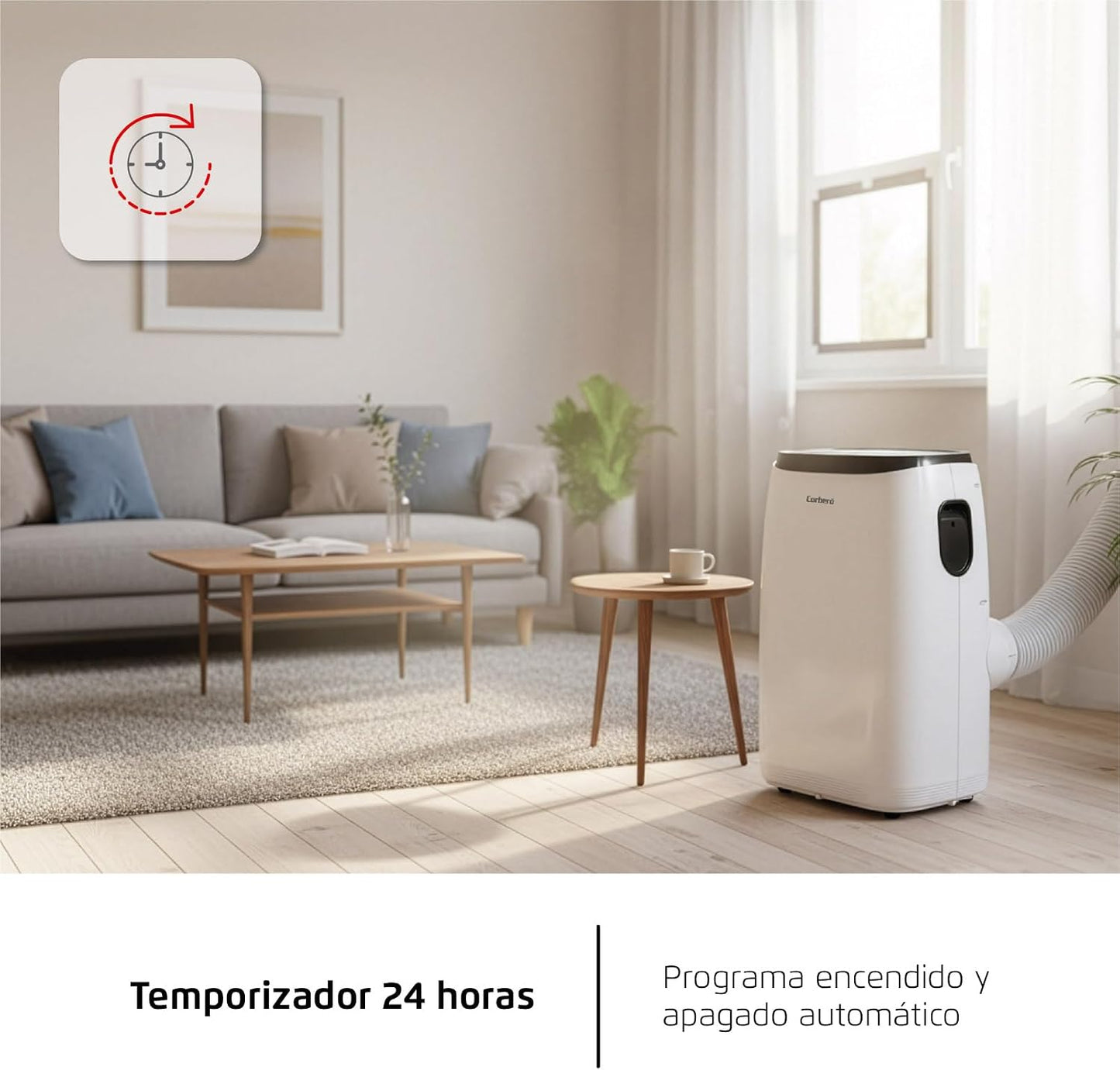 Corberó - Aire Acondicionado Portátil 3 en 1 con Mando | CPC14 | 14000 BTU- 4100 Frigorías | Cobertura 25-40 m² | 16-31 ºC | Refrigeración | Ventilador| Deshumidificación | Temporizador