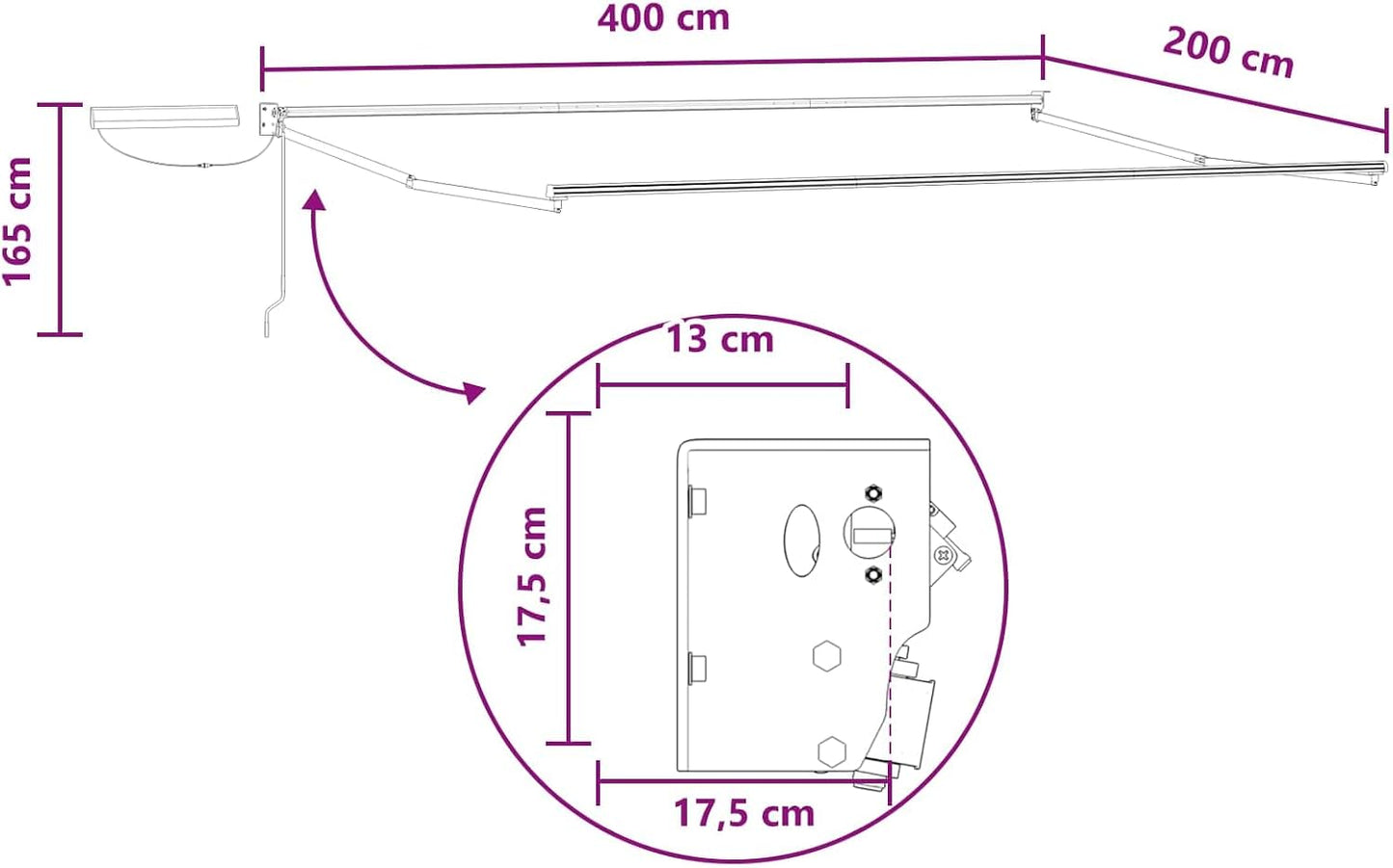 VidaXL - Toldo retráctil eléctrico (100% poliéster, aluminio, toldo eléctrico moderno, sombra exterior con mando a distancia, cobertizo de aluminio, protección solar ecológica