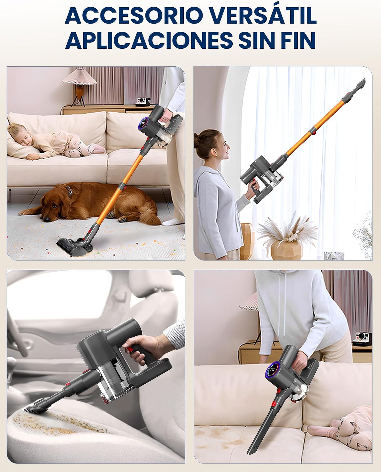 DP2 Aspiradora Sin Cable con 2 Baterías Integradas, 48KPa/90Min/600W, Pantalla LED, Tubo Telescópico, Autónomo, Luz Verde, Aspiradora Escoba Sin Cable para Pelo de Mascotas/Alfombras/Suelos Duros