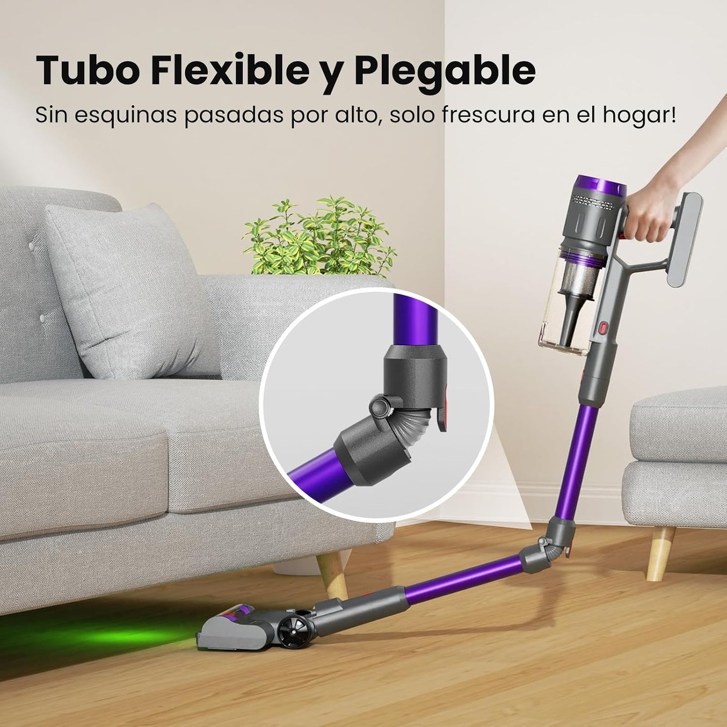 Aspiradora Sin Cable 58000Pa/600W/75Min, Escoba Aspiradora sin Cable con Brazo Flexible, Tubo Flexible de 1 m, Boquilla Mini FurTornado™, Ideal para Suelos, Alfombras y Pelo de Mascotas
