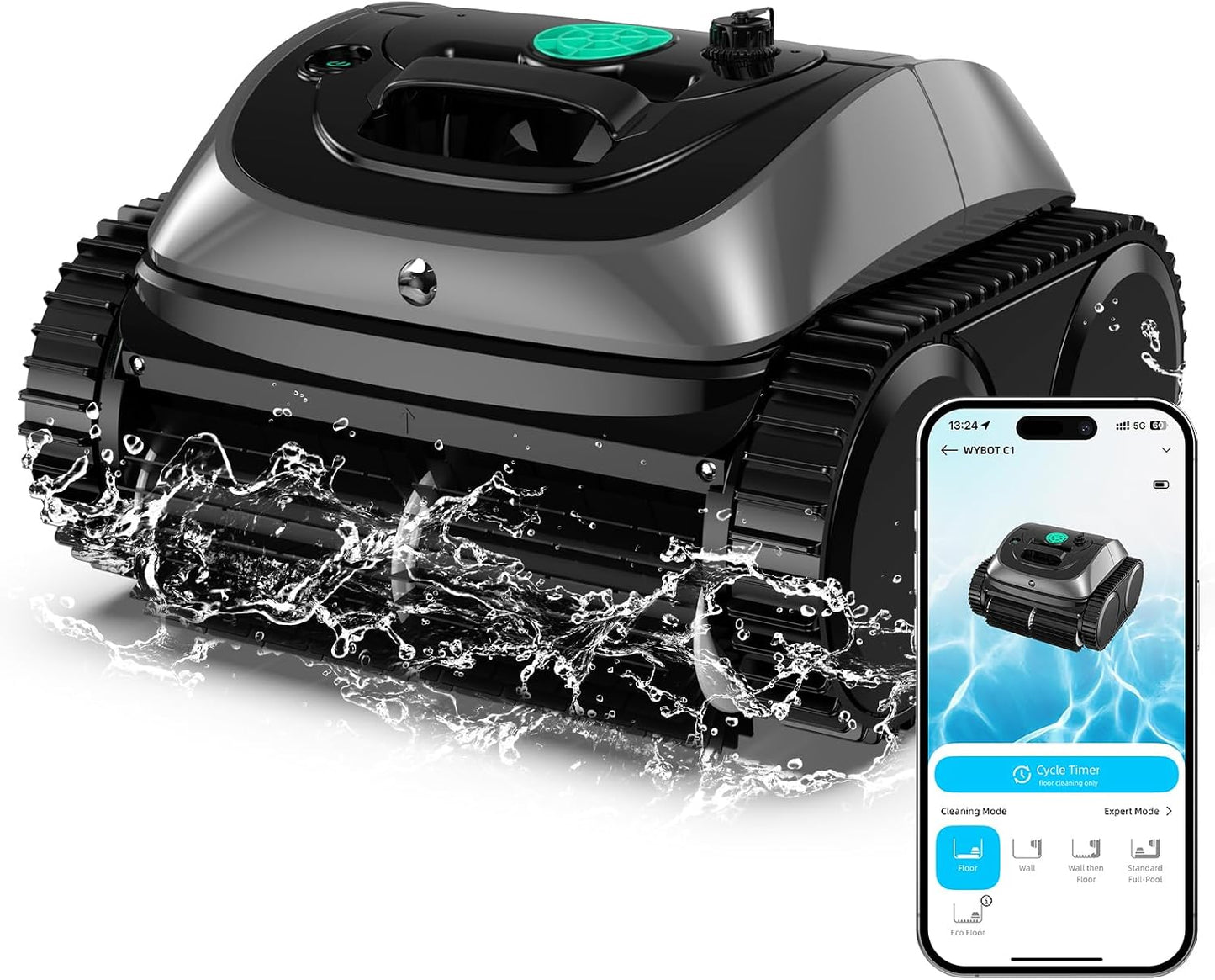 WYBOT C1 Robot Limpiafondos Piscina con Planificación Inteligente de Rutas, Limpieza Automática de Fondo, Paredes y Línea de Agua, Triple Motor Mejorado, 150 Min, hasta 150㎡(Gris)