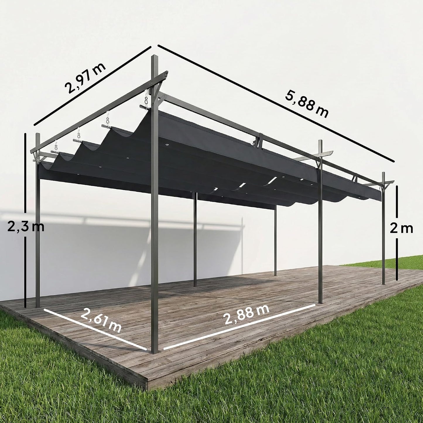 Outsunny Pérgola de Jardín 6x3 m con Techo Retráctil, Cenador de Jardín con UPF30+, Estructura Metálica, Tela de Poliéster, Pabellón para Exterior, Terraza, Gris Oscuro