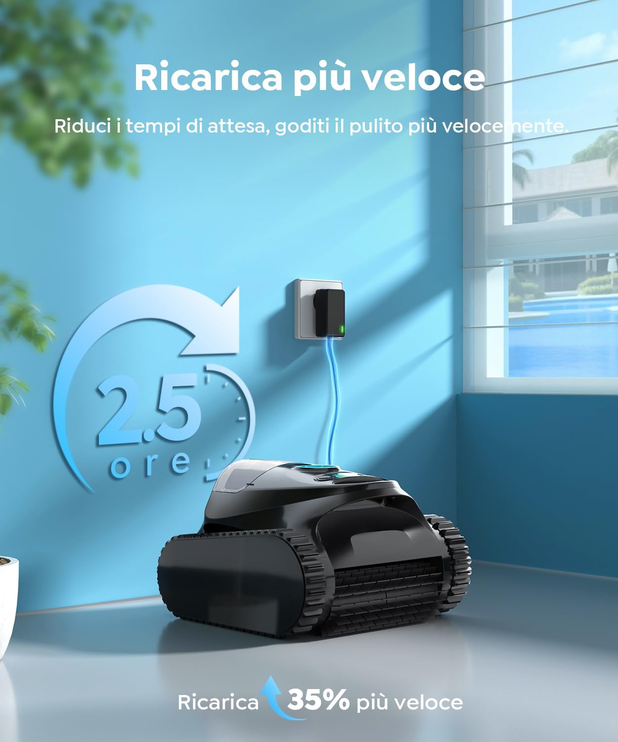 C1 Robot Piscina Limpiafondos y Paredes, Doble Filtro, Aspirador Piscina Bateria, 7 Modos de Limpieza, 180 min de Autonomía, Limpiador con App, Limpiafondos Piscina de hasta 150 m², Gris Seda