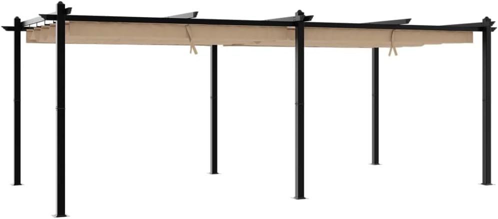 IKAYAA Pérgola de Jardín con Techo Retráctil, Pérgola de Aluminio 6x3 m, Cenador de Jardín, Poliéster Resistente al Agua y a UV para Patio Terraza Exterior Taupé