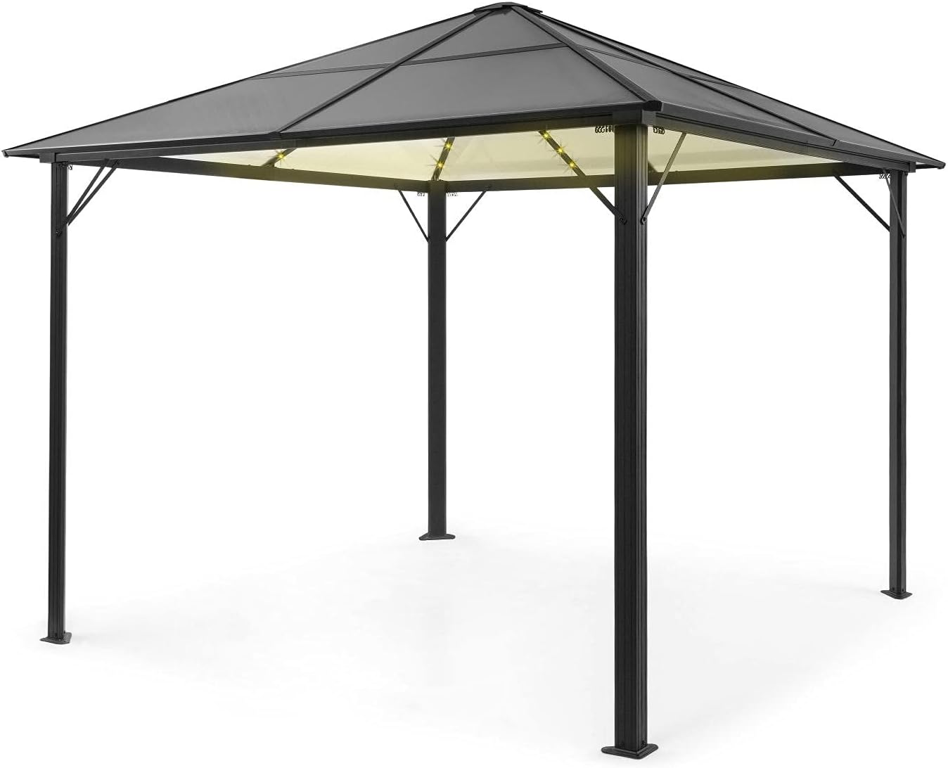 Blumfeldt Pergola Jardín Impermeable 3x3m, Gazebo Techo Policarbonato, Kit de Pérgola Metálica Ligera Estructura Aluminio, Carpa Exterior, Pérgola Cristal Translúcido, Luces LED Regulables