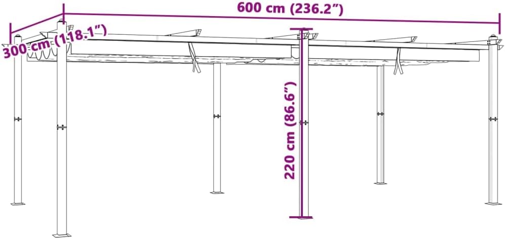 vidaXL Cenador de jardín con Techo retráctil Aluminio Antracita 3x6 m, cenador de Exterior, pabellón, pérgola, cenador de Patio, pabellón de jardín