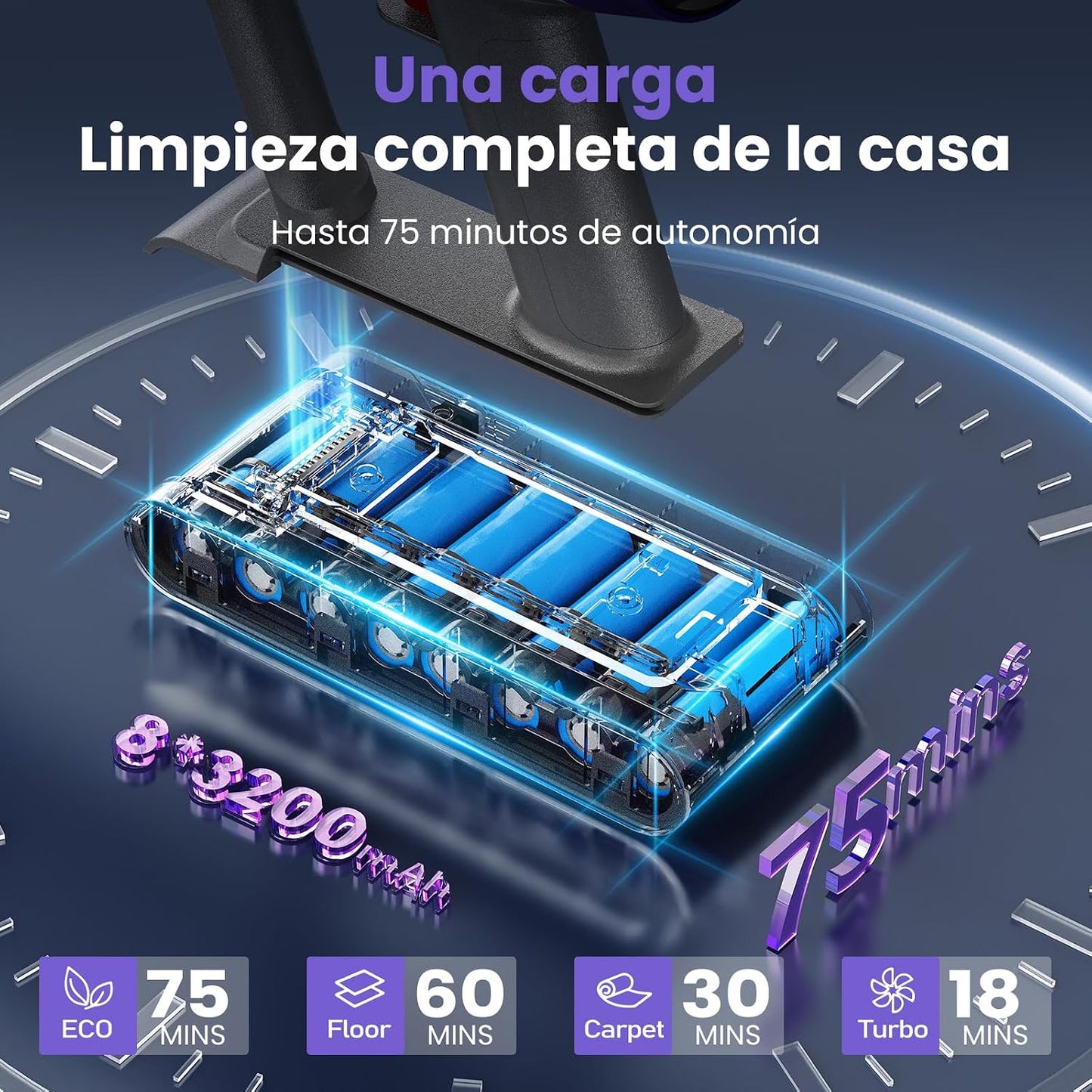 Aspiradora Sin Cable 58000Pa/600W/75Min, Escoba Aspiradora sin Cable con Brazo Flexible, Tubo Flexible de 1 m, Boquilla Mini FurTornado™, Ideal para Suelos, Alfombras y Pelo de Mascotas