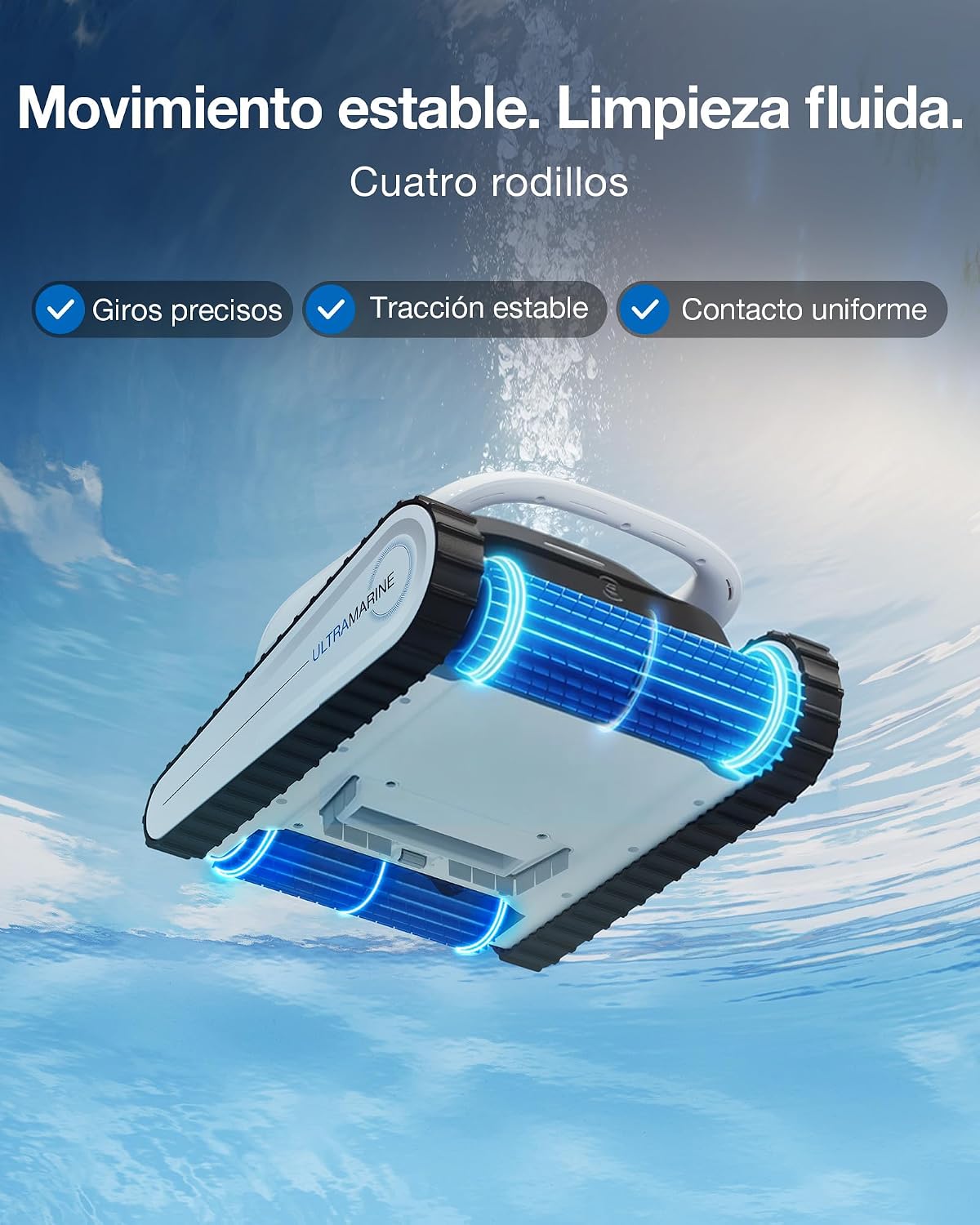 ECOVACS Ultramarine P1 Robot Piscina, Batería de 180min, hasta 180m², Succión UltraPure de 4800 GPH, Control por App., Filtro de Doble Capa, Navegación SmartNavi