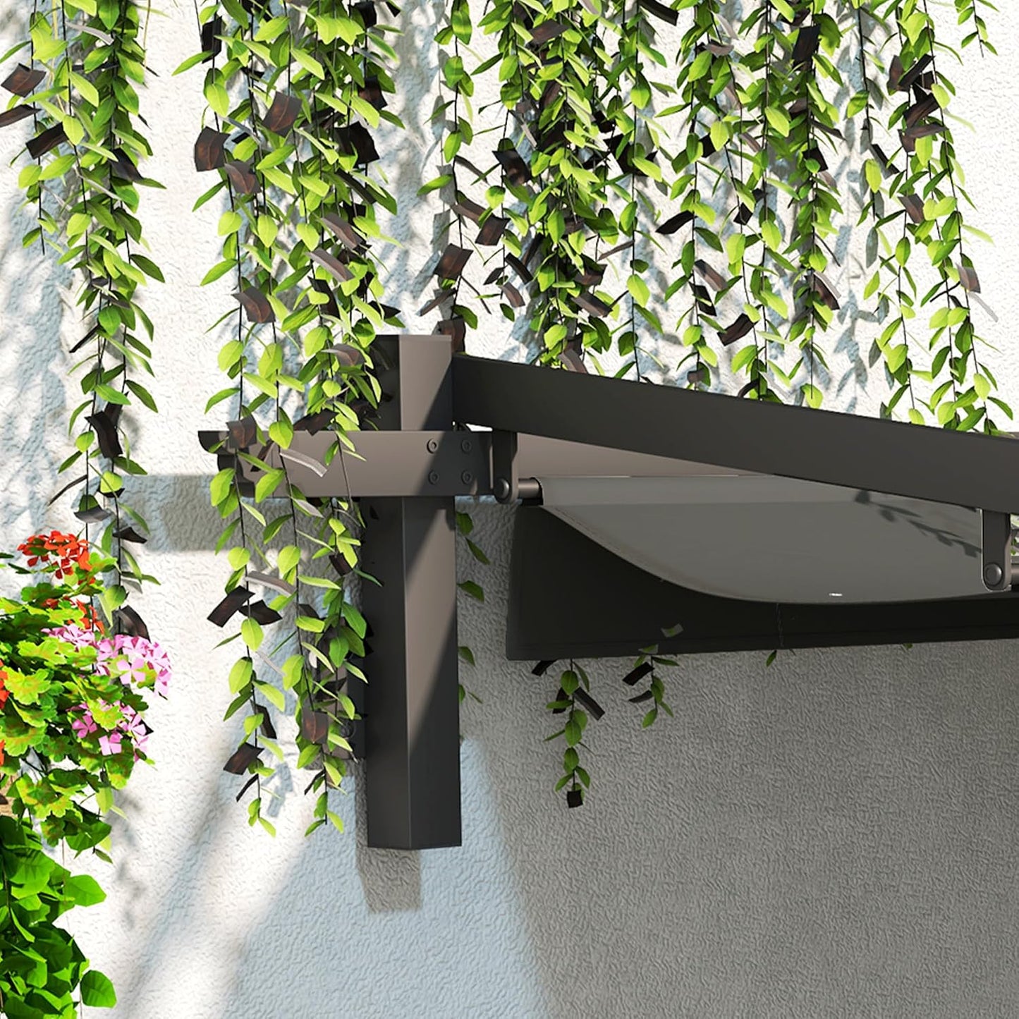 Outsunny pérgola con tejado Aprox. 3x3m para Patio y pabellón de jardín, aluminio, montado en la pared, protección solar ajustable