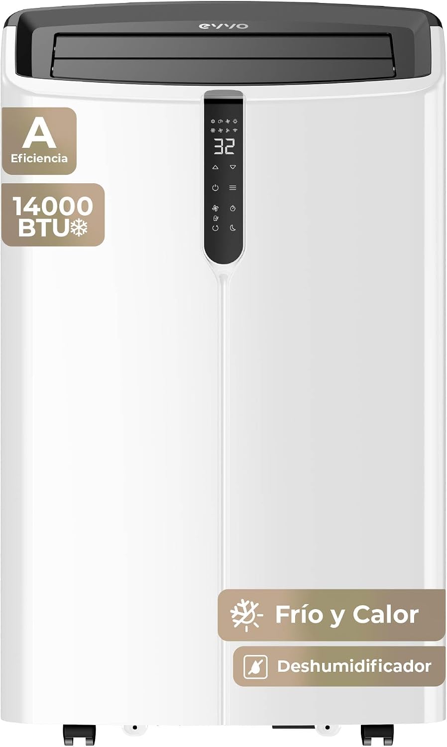 EVVO Clima Silent - Aire Acondicionado Portátil hasta14000 BTU con Bomba de Calor - Pingüino Frío y Calor, Deshumidificador, Modo Noche y Función Turbo. Incluye Kit de Ventana (P14)