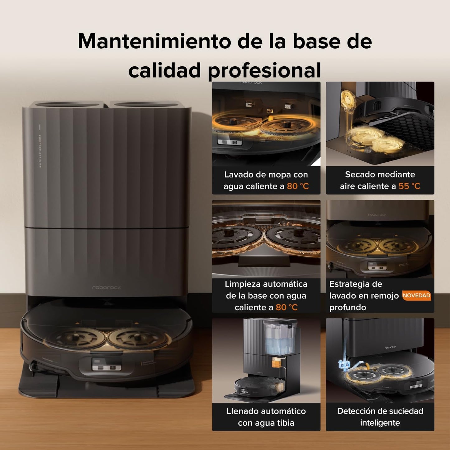 roborock Qrevo Edge 2 Robot Aspirador, Succión de 25000 Pa, 7,98 cm Ultrafino para Espacios Reducidos, Base Todo en Uno, Sistema antienredos, Evitación de 280+ Tipos de Obstáculos, Negro